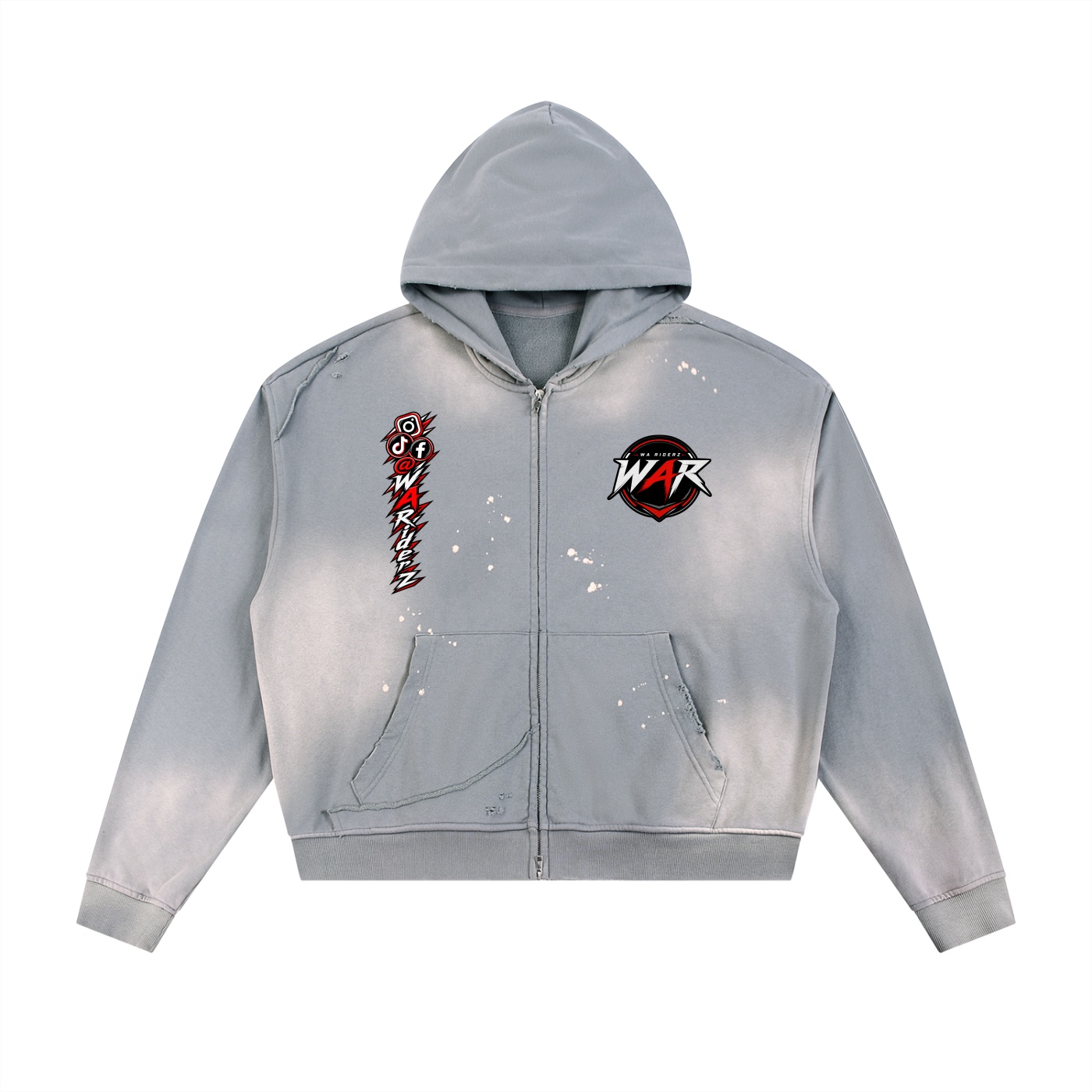 Sun Fade Frayed Raw Edge Fleece Zip Hoodie - Image 5