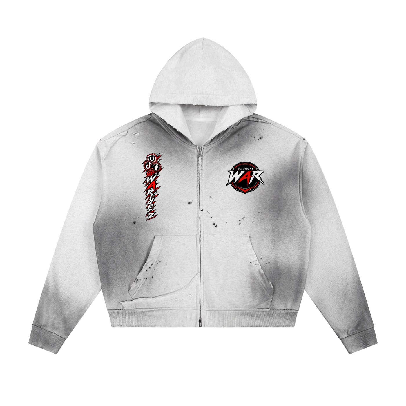 Sun Fade Frayed Raw Edge Fleece Zip Hoodie - Image 3