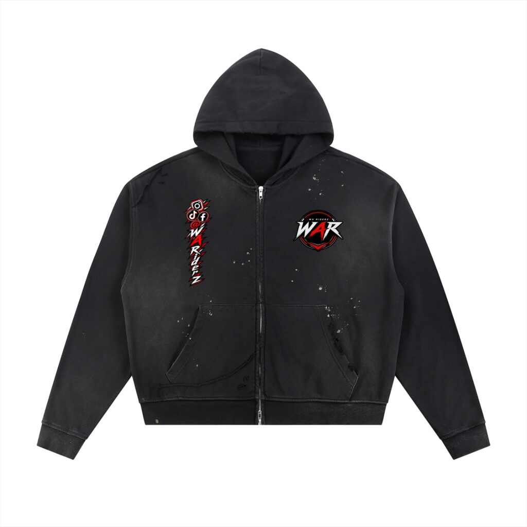Sun Fade Frayed Raw Edge Fleece Zip Hoodie