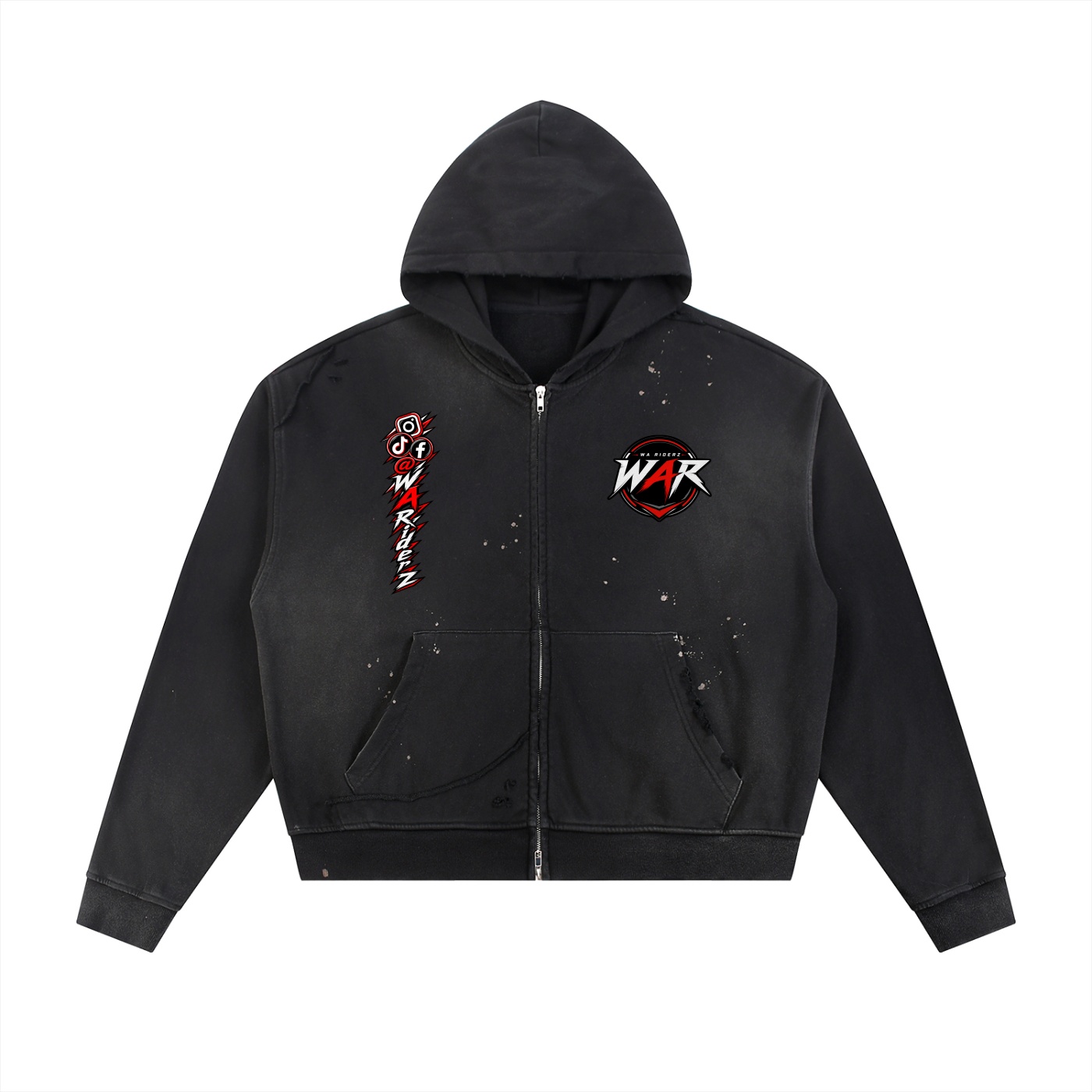Sun Fade Frayed Raw Edge Fleece Zip Hoodie